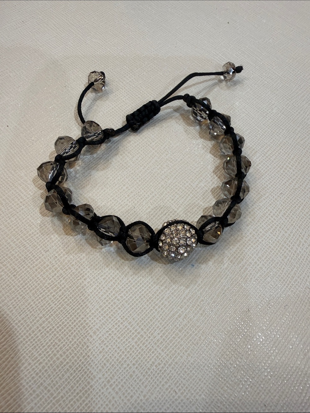 Adjustable Black Beaded Bracelet with Crystal Accents